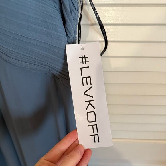 NWT NEW LEVKOFF Bridesmaid Dress Style 7001 Slate Chiffon - Picture 5 of 8